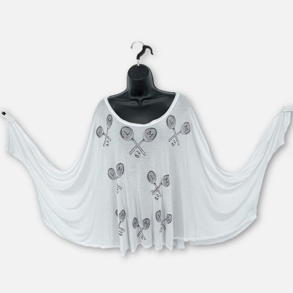 Lauren Moshi NEW Angel Oversized T-Shirt w/ Mini Tennis Rackets Size M/L White - Picture 2 of 11